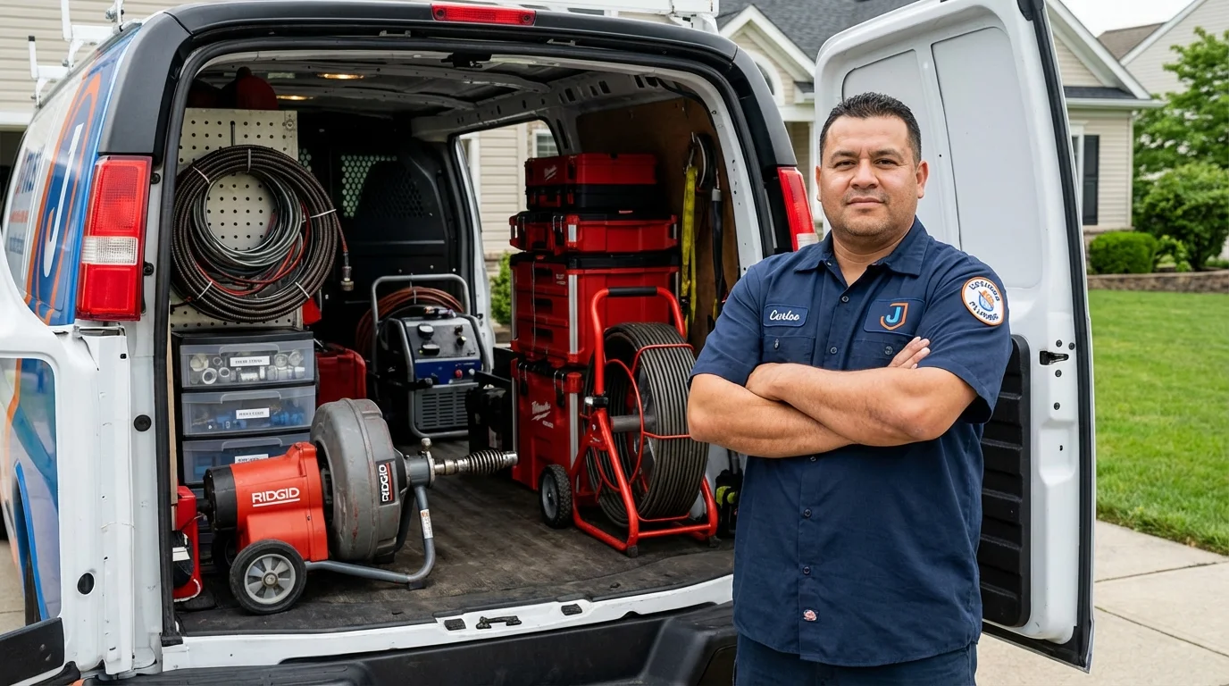 Professional drain cleaning equipment and Johns Plumbing LLC plumber in Hubbard