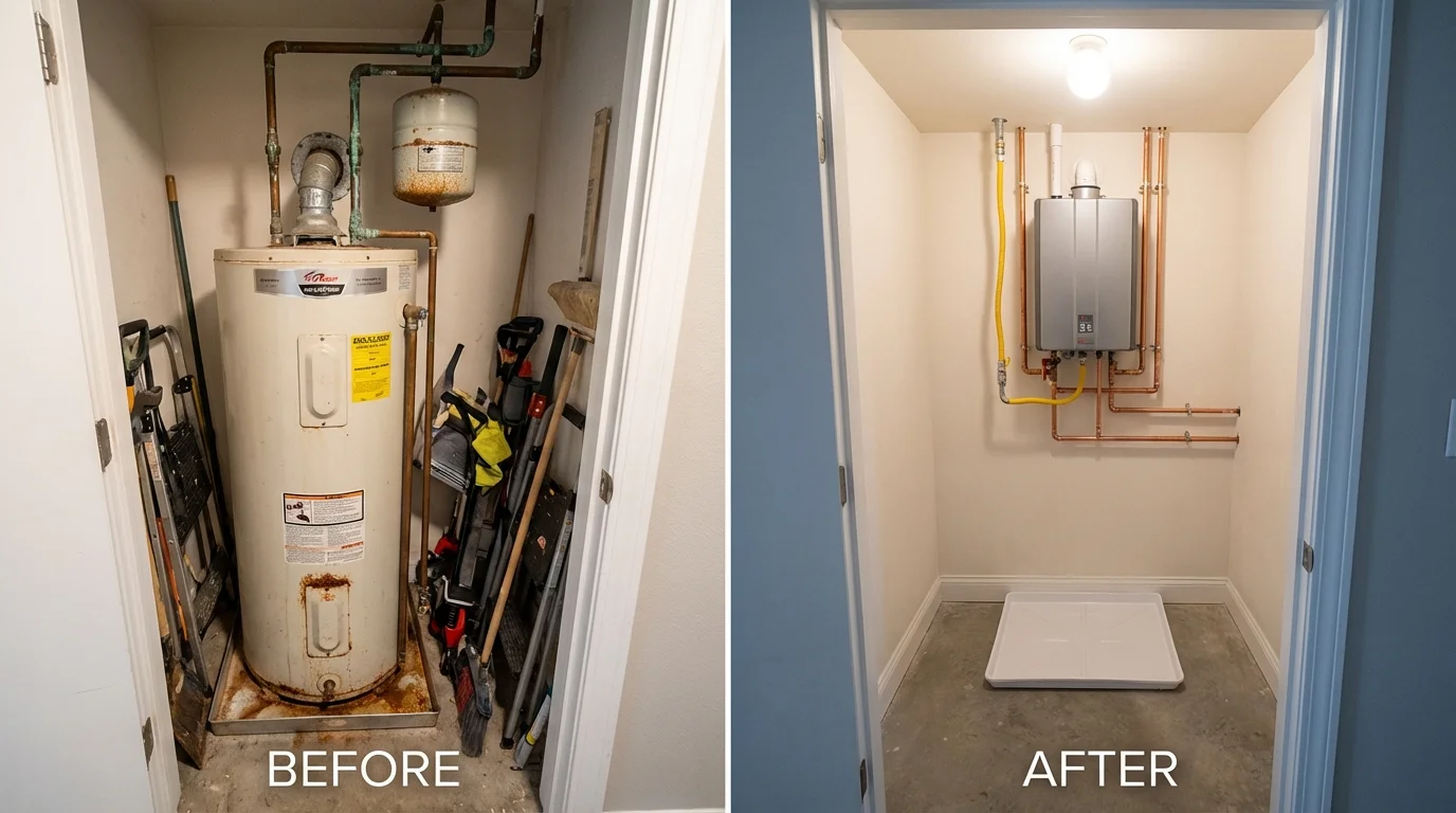Tank water heater versus wall-mounted tankless unit comparison for Hubbard, TX homeowners