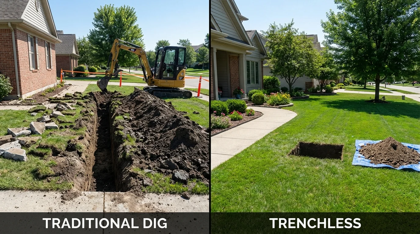 Trenchless sewer repair with minimal yard damage versus traditional excavation in Hubbard, TX